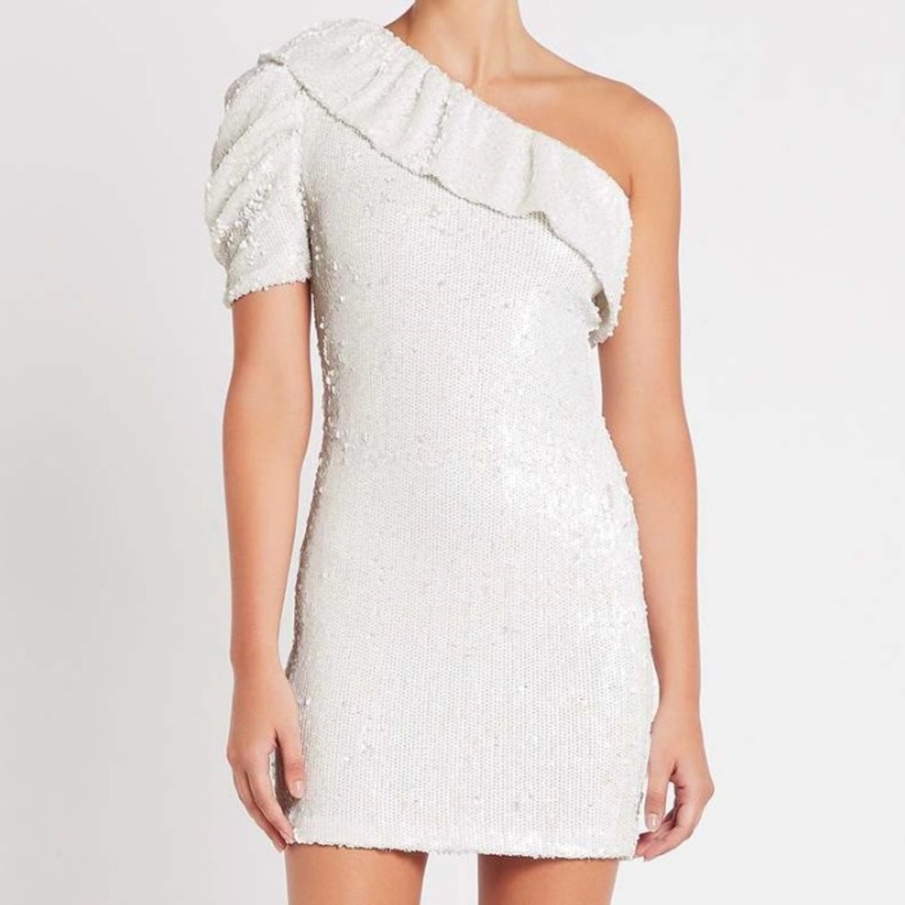 🆕⭐️ IRO France Roxe Dress White Sequin One Shoulder Mini Wedding Party Dress 6